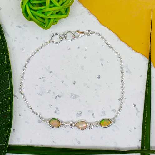 Elegant Opal Gmestone 925 Sterling Silver Handmade Bracelet