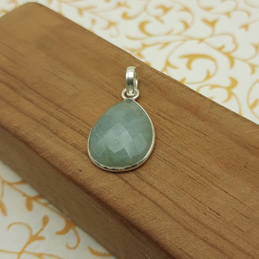 925 Sterling Silver Aquamarine Pendant – Natural Gemstone Nepali Handmade Jewelry