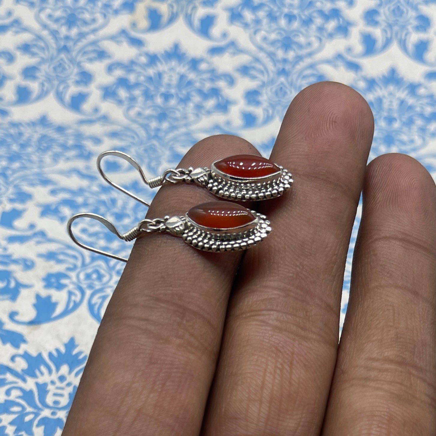 Boho Carnelian 925 Silver Marquise Earrings – Elegant Everyday Wear