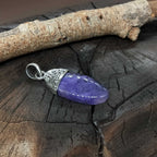 Charoite Cap Setting 925 Silver Pendant Handmade Ethnic Style