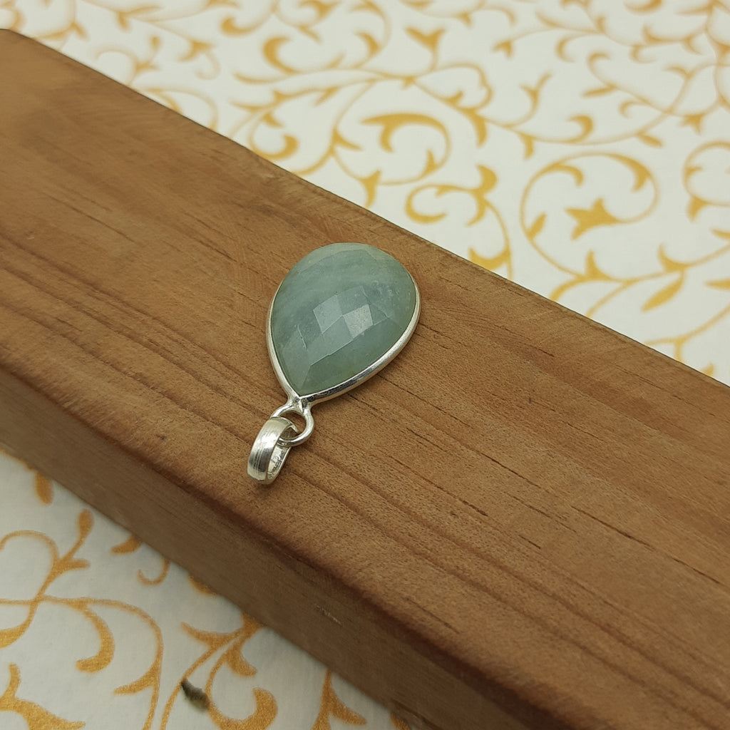 925 Sterling Silver Aquamarine Pendant – Natural Gemstone Nepali Handmade Jewelry