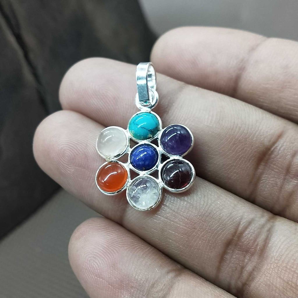 7 Chakra Healing Spiritual Bezel 925 Silver Dainty Necklace