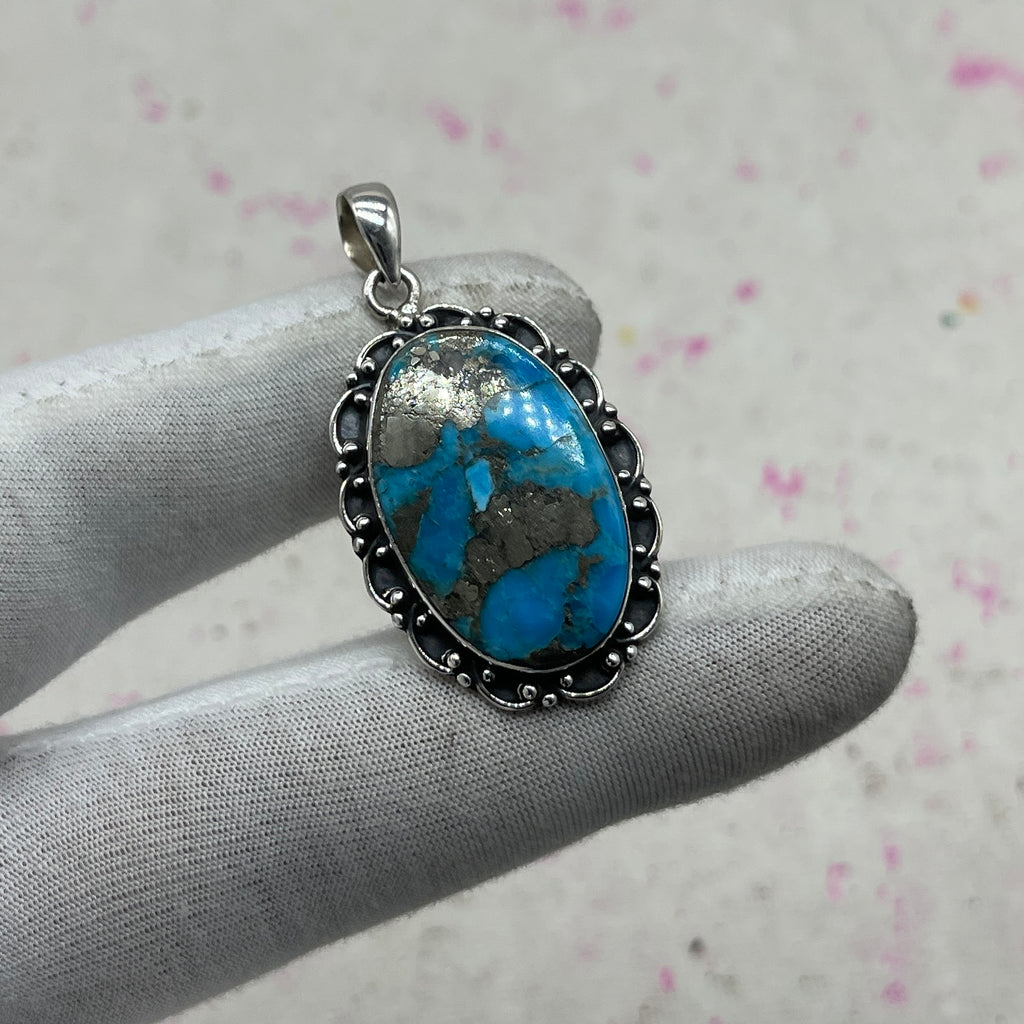 Blue Mohave Turquoise 925 Sterling Silver Handmade Pendant | Classic Boho Pendant