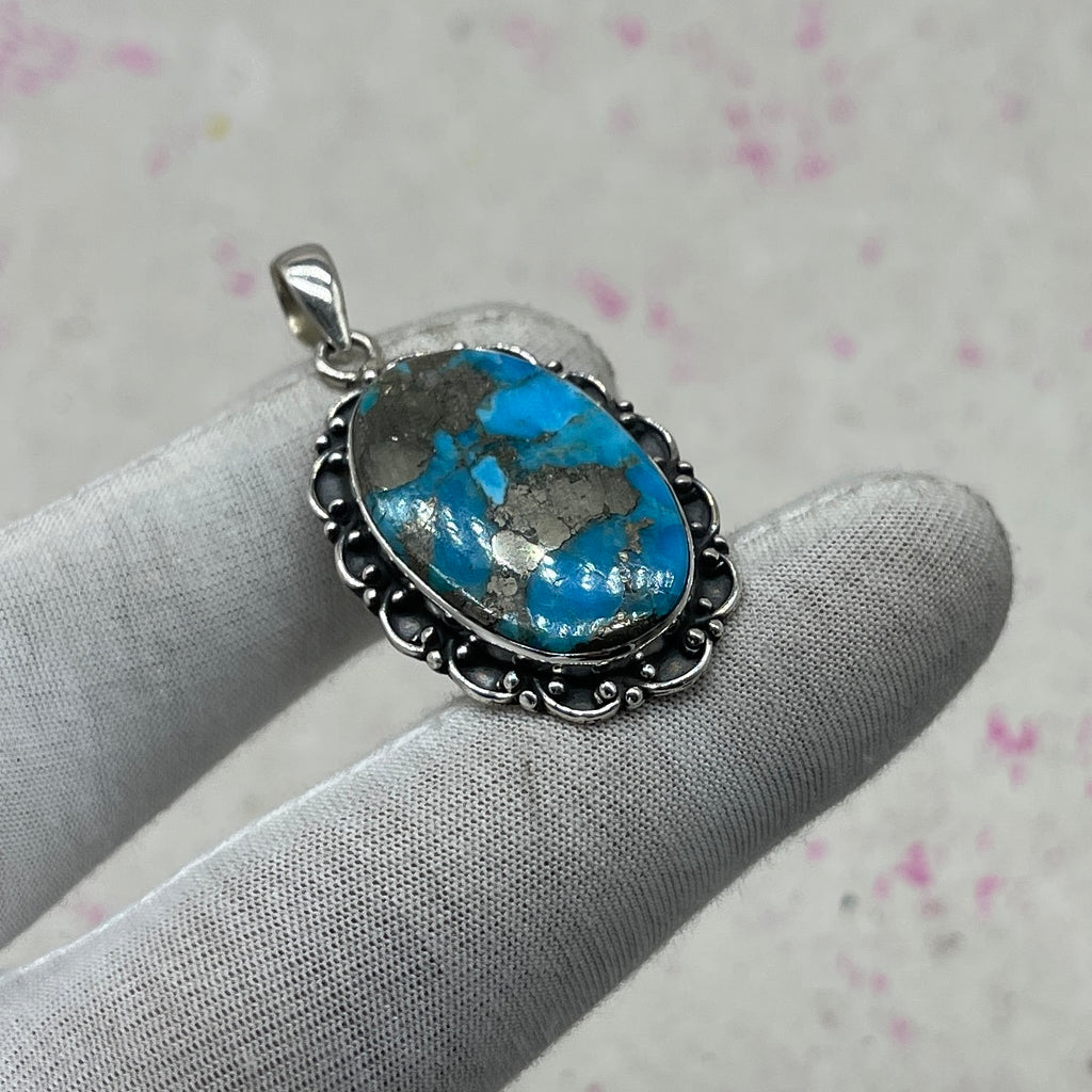 Blue Mohave Turquoise 925 Sterling Silver Handmade Pendant | Classic Boho Pendant