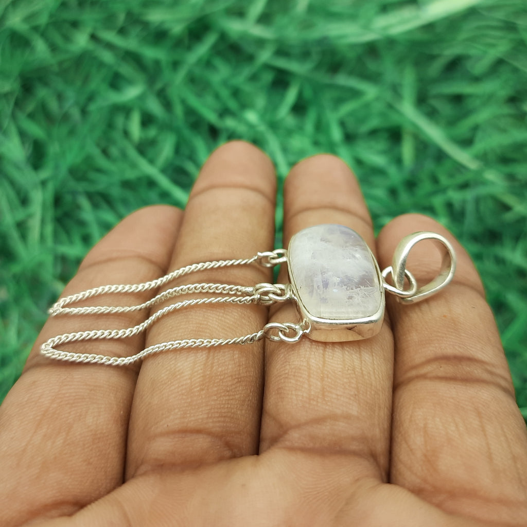 925 Sterling Silver Rainbow Moonstone Pendant – Natural Gemstone Bohemian Artisan Jewelry