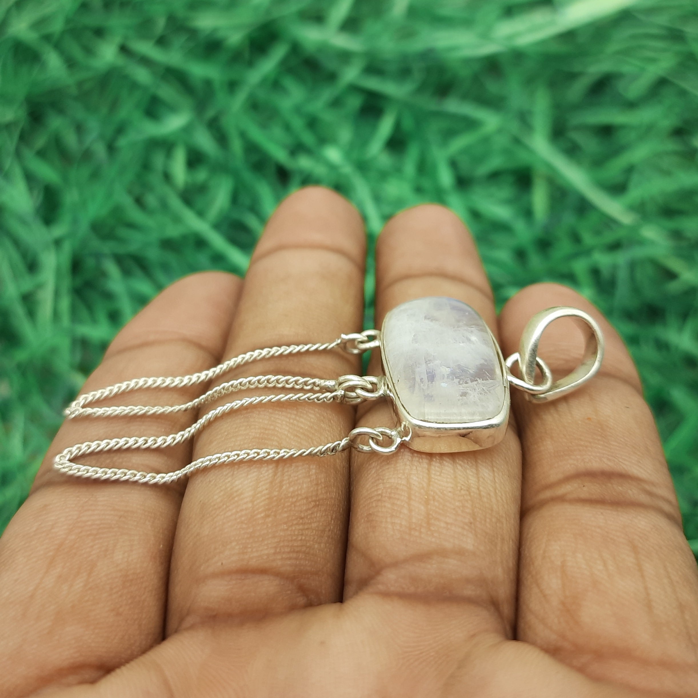925 Sterling Silver Rainbow Moonstone Pendant – Natural Gemstone Bohemian Artisan Jewelry