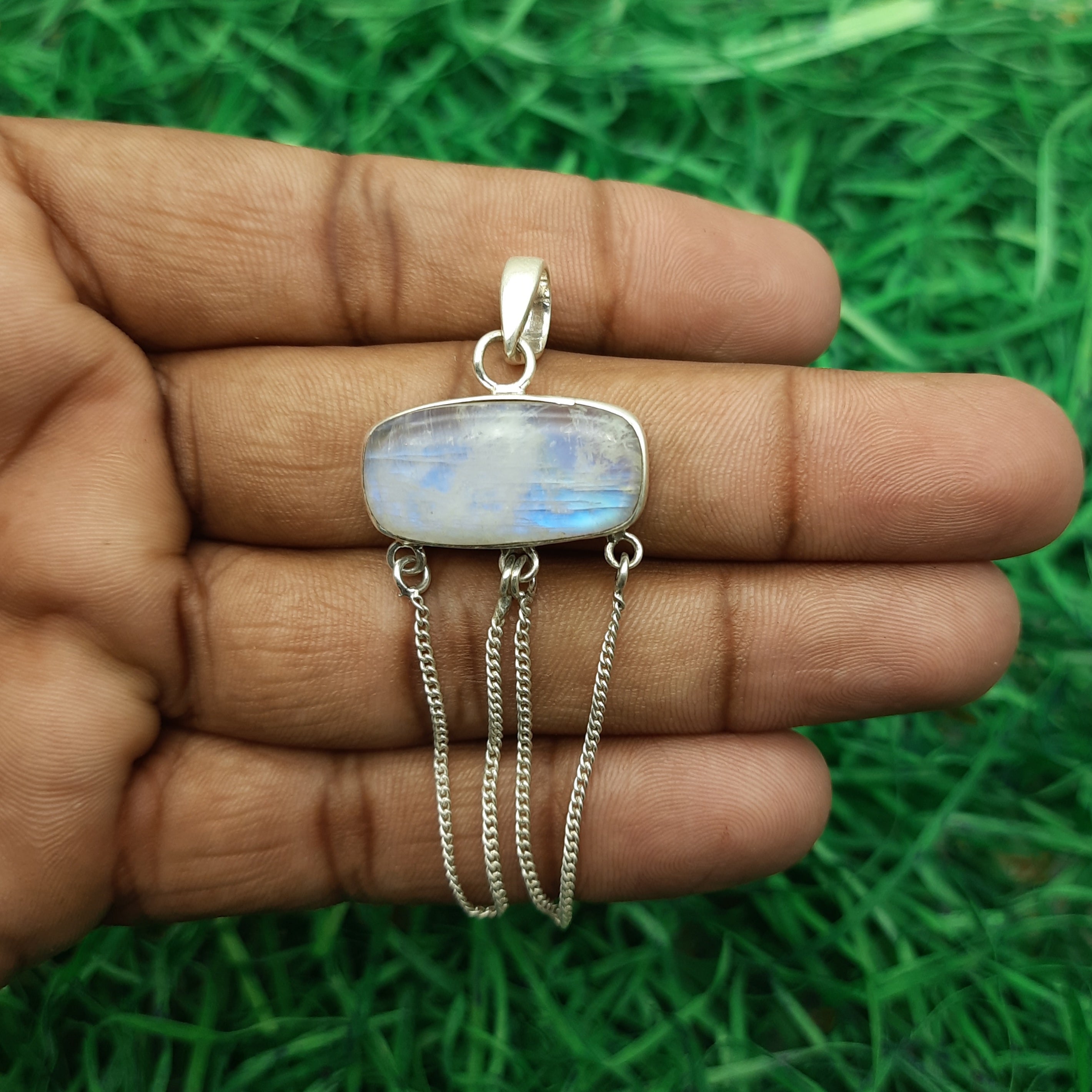 925 Sterling Silver Rainbow Moonstone Pendant – Natural Gemstone Bohemian Artisan Jewelry