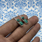 Natural Malachite Dangle Earrings with 925 Sterling Silver- Natural Gemstone