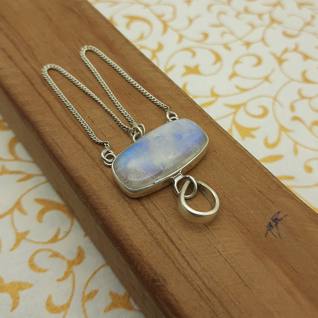 925 Sterling Silver Rainbow Moonstone Pendant – Natural Gemstone Bohemian Artisan Jewelry