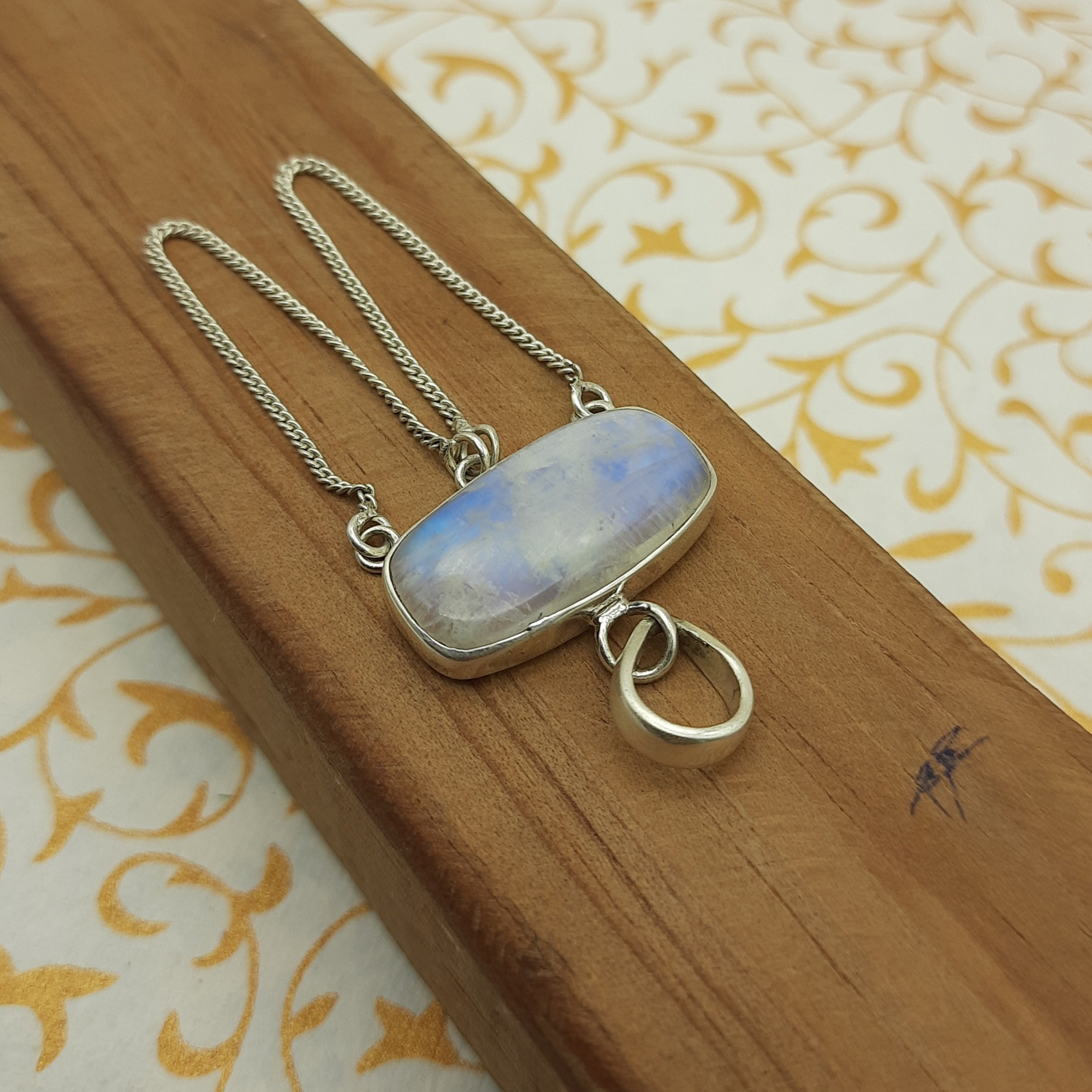 925 Sterling Silver Rainbow Moonstone Pendant – Natural Gemstone Bohemian Artisan Jewelry