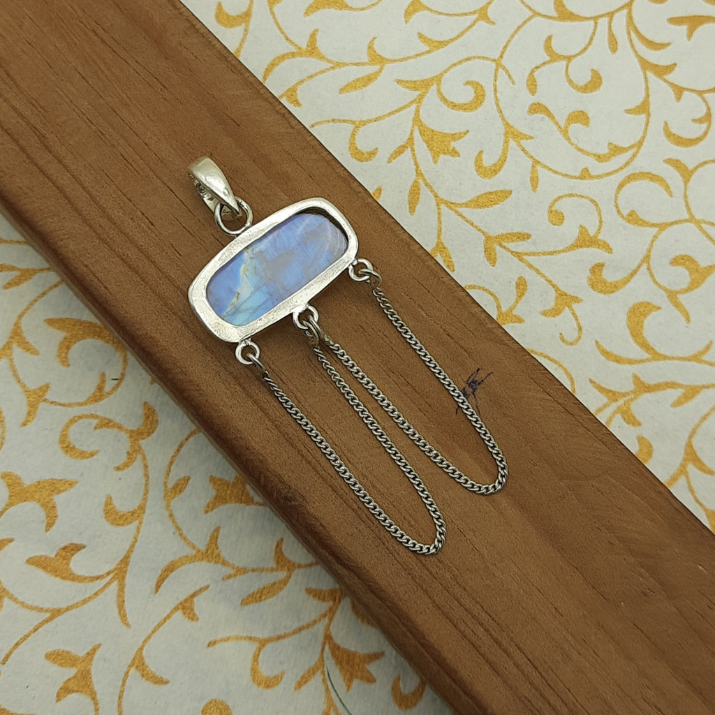 925 Sterling Silver Rainbow Moonstone Pendant – Natural Gemstone Bohemian Artisan Jewelry