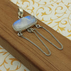 925 Sterling Silver Rainbow Moonstone Pendant – Natural Gemstone Bohemian Artisan Jewelry