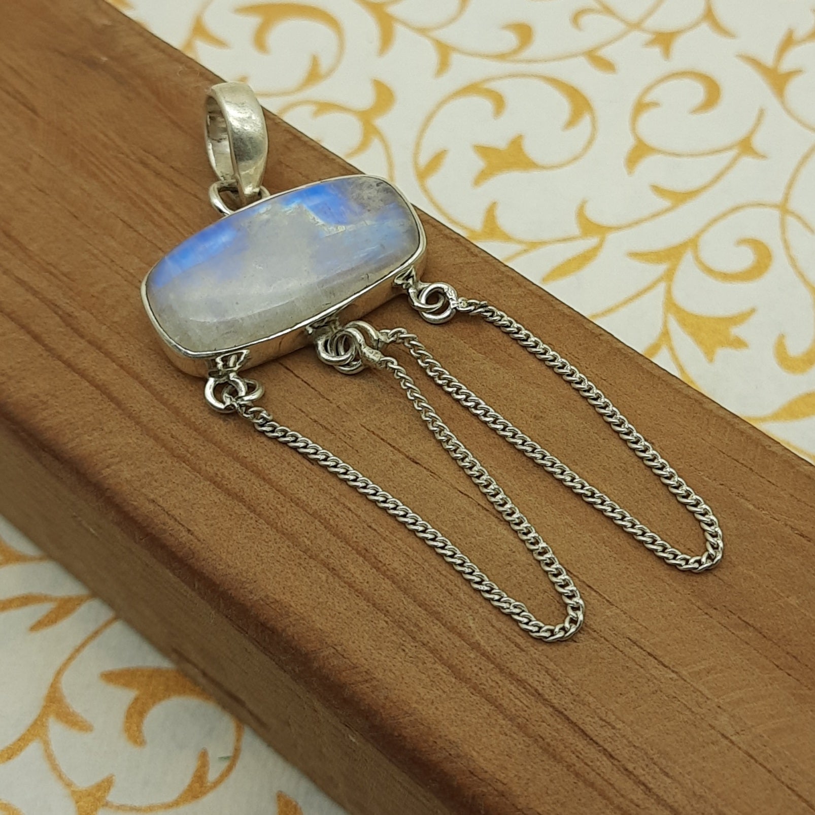 925 Sterling Silver Rainbow Moonstone Pendant – Natural Gemstone Bohemian Artisan Jewelry