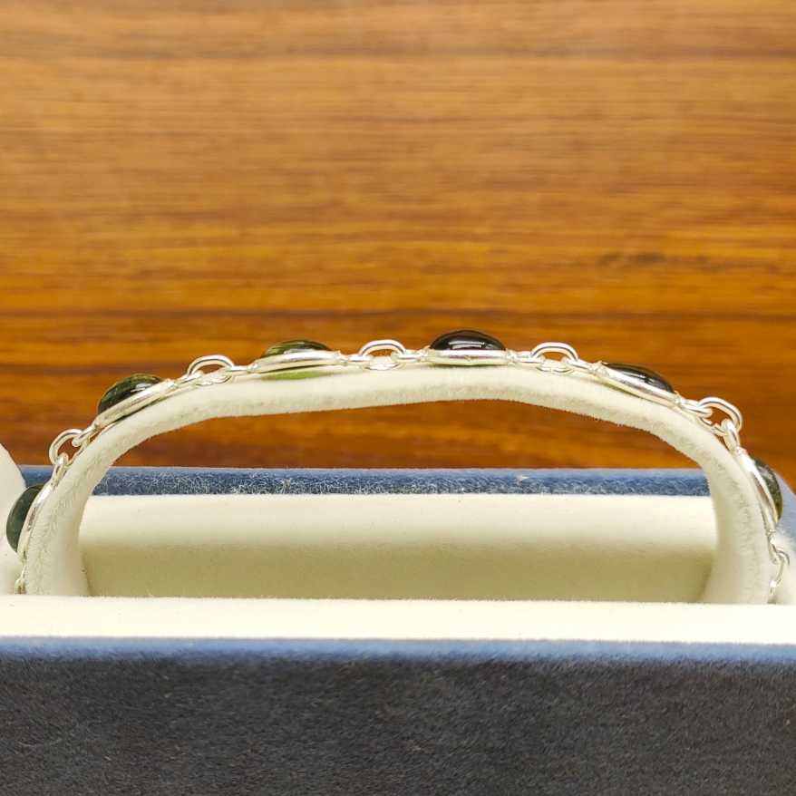 Handmade 925 Sterling Silver Black Onyx Oval Cabochon Bracelet