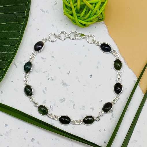 Handmade 925 Sterling Silver Black Onyx Oval Cabochon Bracelet