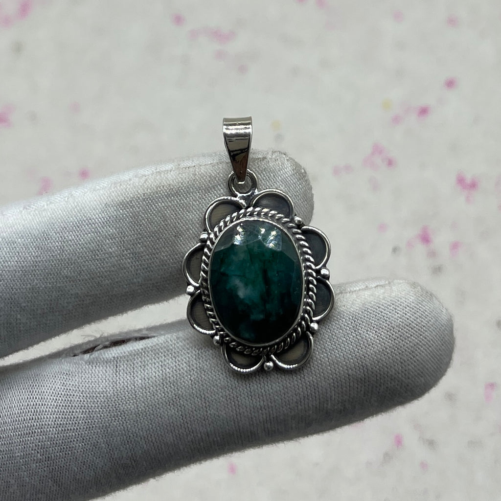 Dyed Emerald 925 Sterling Silver Handmade Pendant | Bold Statement Jewelry