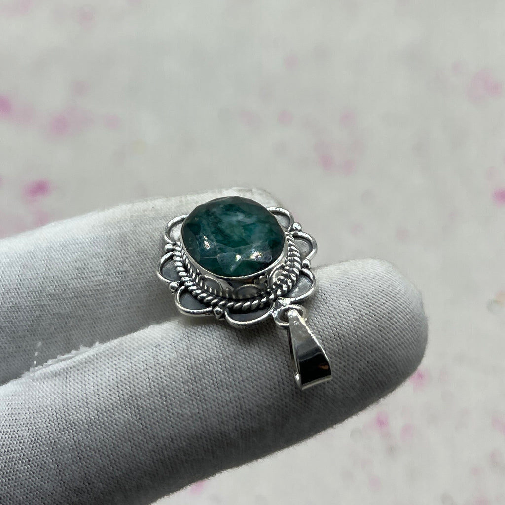 Dyed Emerald 925 Sterling Silver Handmade Pendant | Bold Statement Jewelry