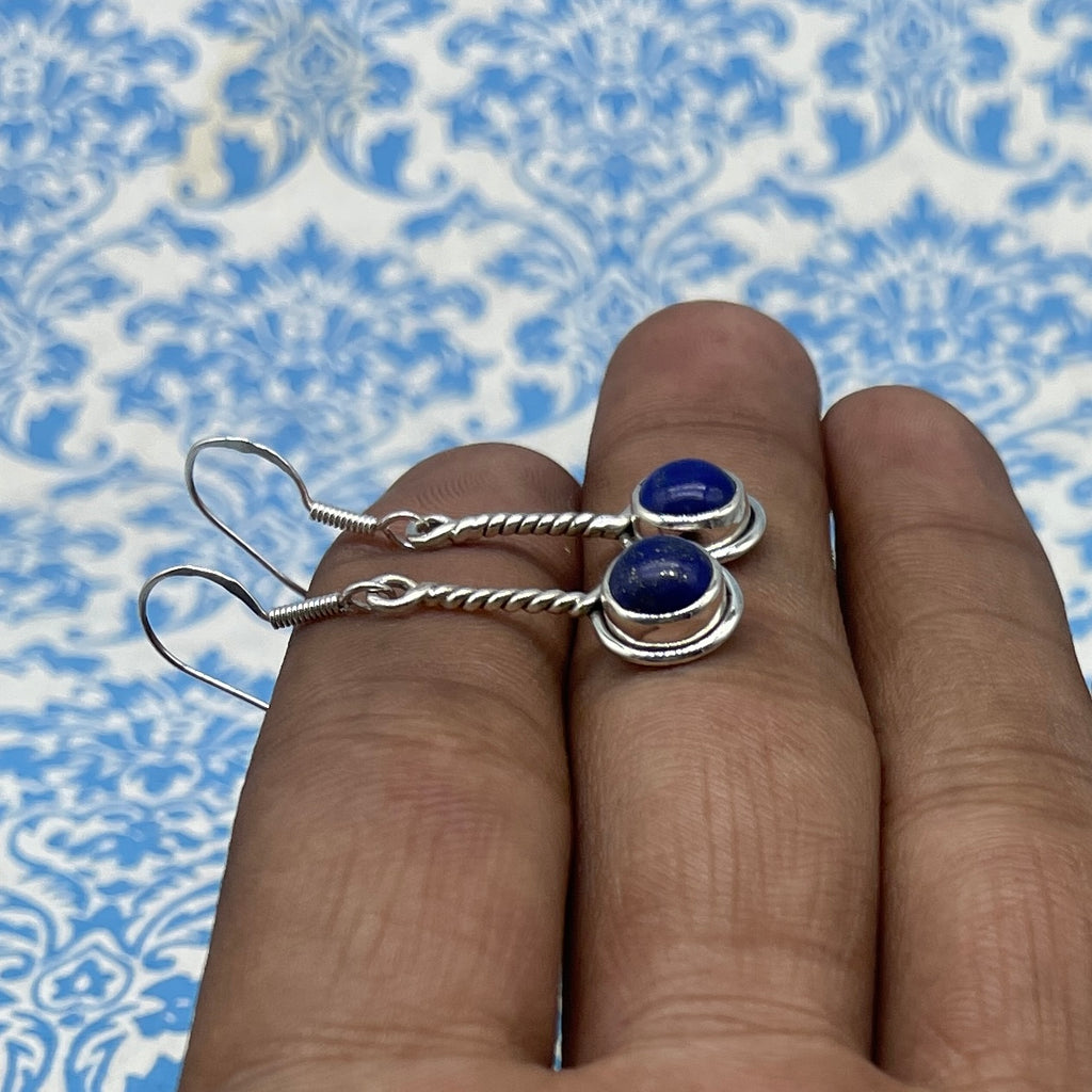 Handcrafted Lapis Lazuli Earrings – 925 Sterling Silver Round Shape Gemstone