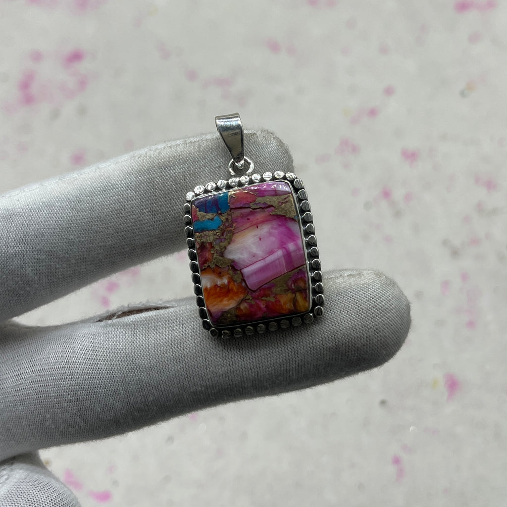 Pink Dahlia Stone 925 Sterling Silver Handmade Pendant | Contemporary Boho Pendant