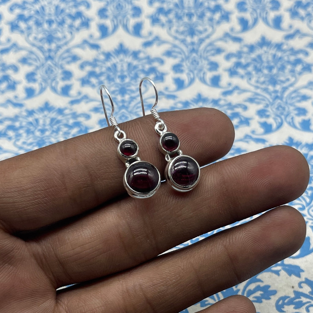 Statement Garnet Gemstone One Of A Kind Dangle Earrings 925 Sterling Silver