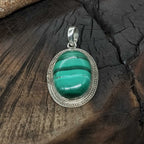 925 Silver Natural Malachite Cabochon Handcrafted Pendant