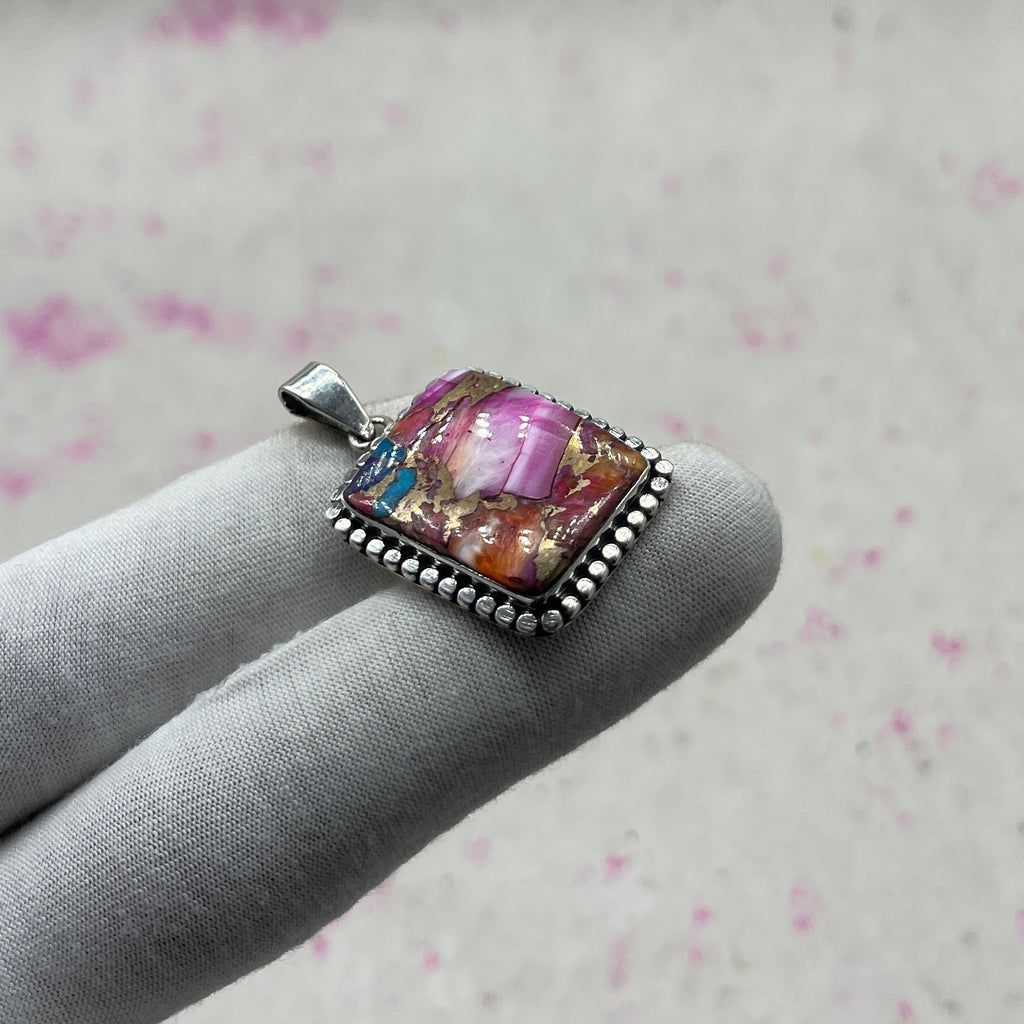 Pink Dahlia Stone 925 Sterling Silver Handmade Pendant | Contemporary Boho Pendant