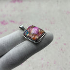 Pink Dahlia Stone 925 Sterling Silver Handmade Pendant | Contemporary Boho Pendant