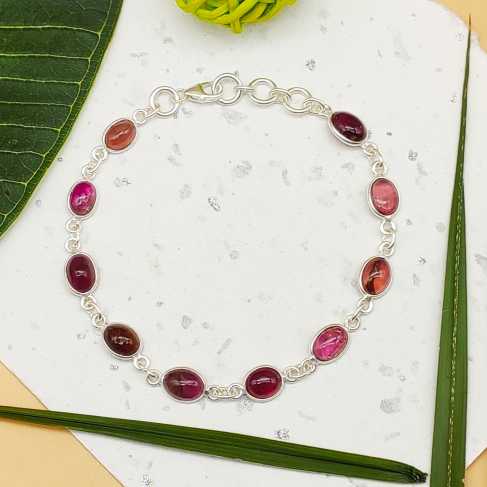 925 Sterling Silver Handmade Bezel Oval Tourmaline Bracelets