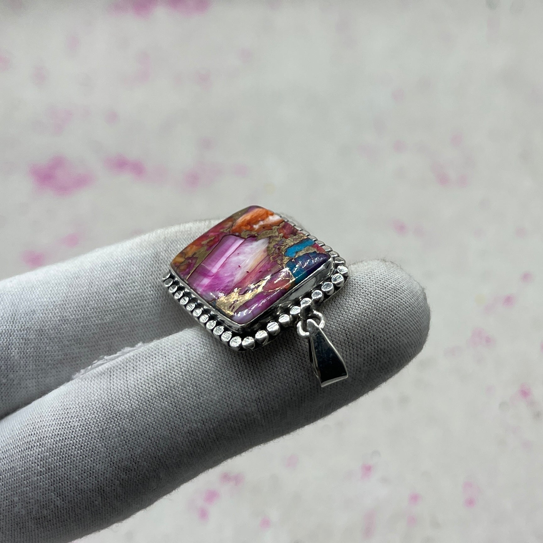 Pink Dahlia Stone 925 Sterling Silver Handmade Pendant | Contemporary Boho Pendant
