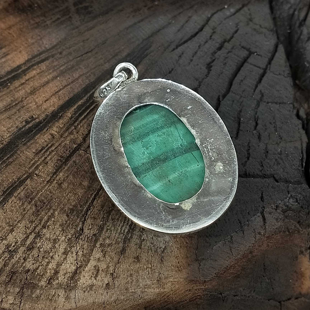 925 Silver Natural Malachite Cabochon Handcrafted Pendant