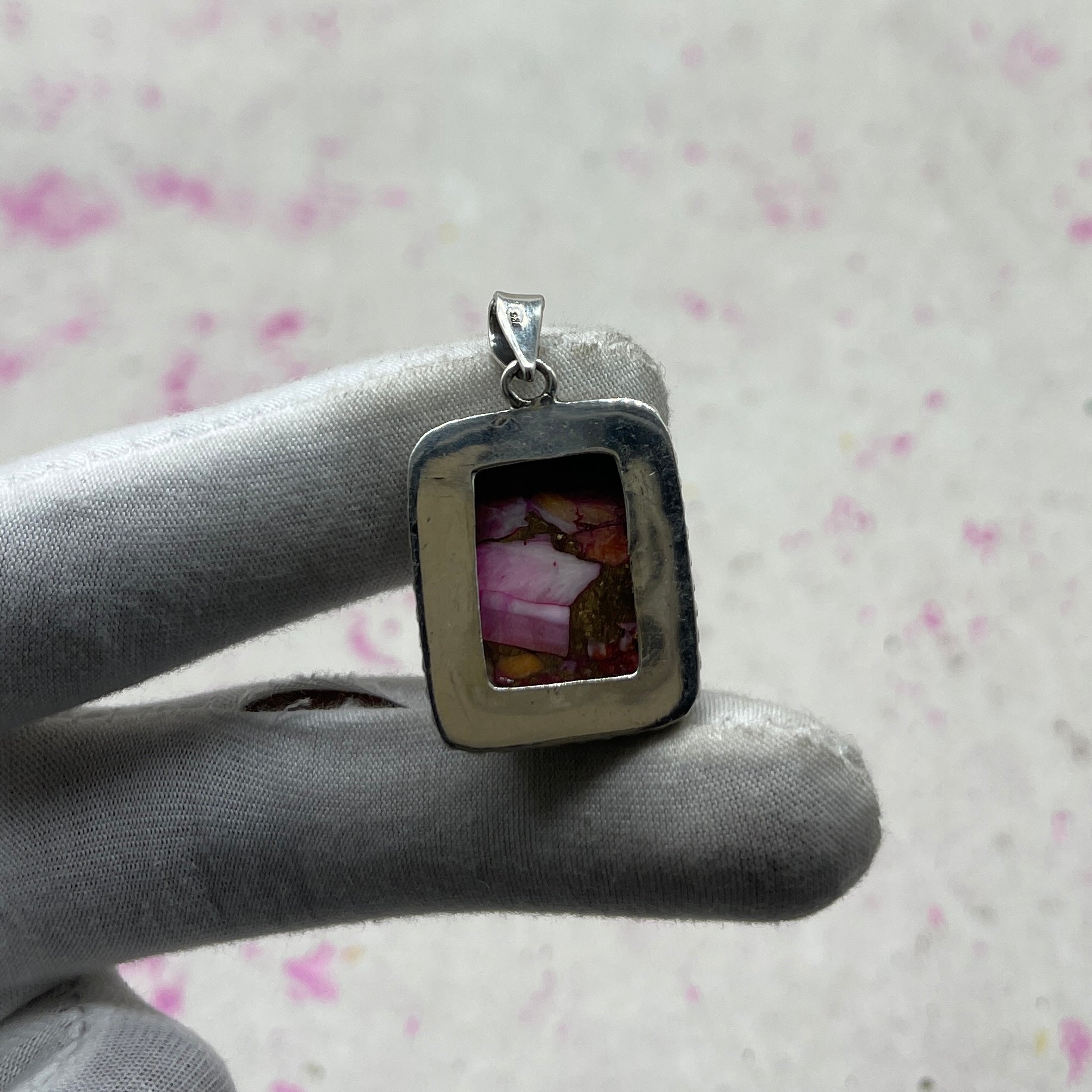 Pink Dahlia Stone 925 Sterling Silver Handmade Pendant | Contemporary Boho Pendant