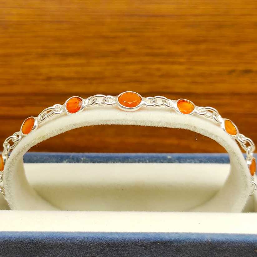 925 Silver Bezel Work Round Cranelian Gemstone Bracelet