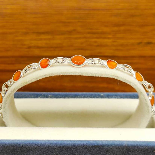 925 Silver Bezel Work Round Cranelian Gemstone Bracelet