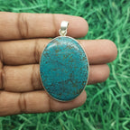 Tibetan Firoza Pendant in 925 Sterling Silver – Natural Turquoise Gemstone Bezel Set Spiritual Jewelry