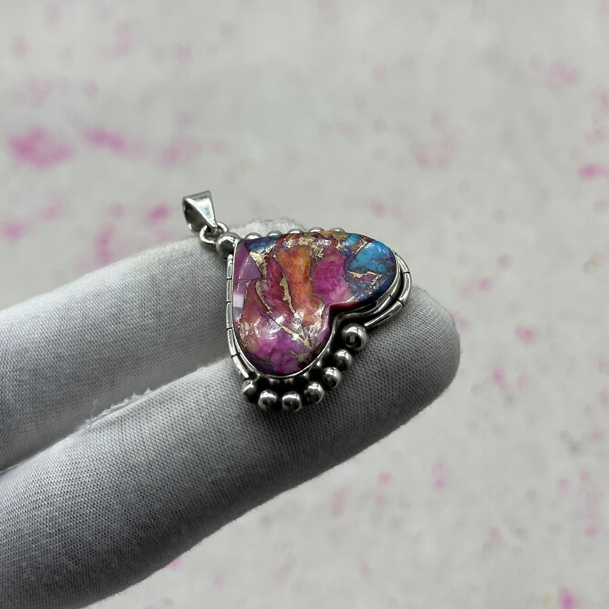 Pink Dahlia Stone 925 Sterling Silver Handmade Pendant | Handmade Artistic Jewelry