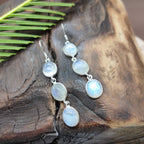 Rainbow Moonstone Dangle Earring in 925 Silver