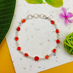 925 Silver Bezel Work Round Cranelian Gemstone Bracelet