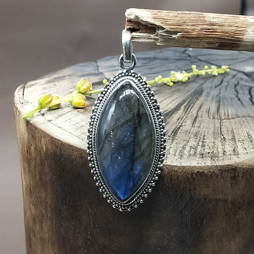 Marquise Blue Flash Labradorite 925 Silver Designer Pendant