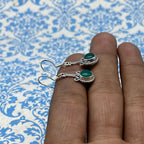 925 Sterling Silver Green Onyx  Dangle Earrings Handmade Round Shape Gemstone