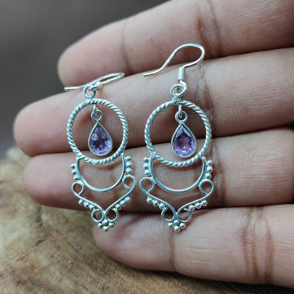 Amethyst Dangle Earring in 925 Silver
