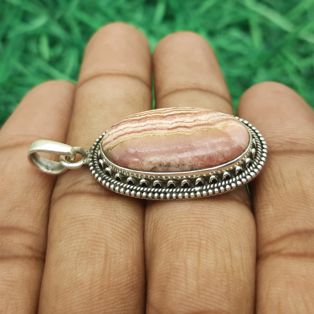 Rhodochrosite Pendant in 925 Sterling Silver – Natural Pink Gemstone Handmade Elegant Jewelry