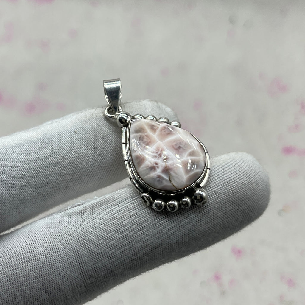 Pink Larimar 925 Sterling Silver Handmade Pendant | Feminine Bohemian Pendant