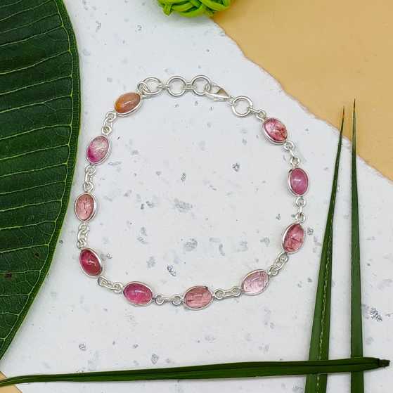 925 Sterling Silver Handmade Bezel Oval Tourmaline Bracelets