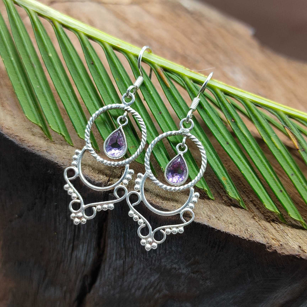 Amethyst Dangle Earring in 925 Silver
