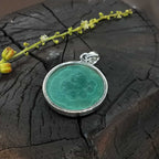 925 Silver Natural Round Malachite Cabochon Pendant