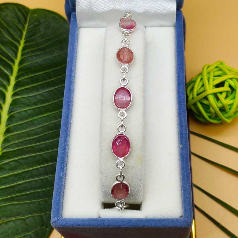 925 Sterling Silver Handmade Bezel Oval Tourmaline Bracelets
