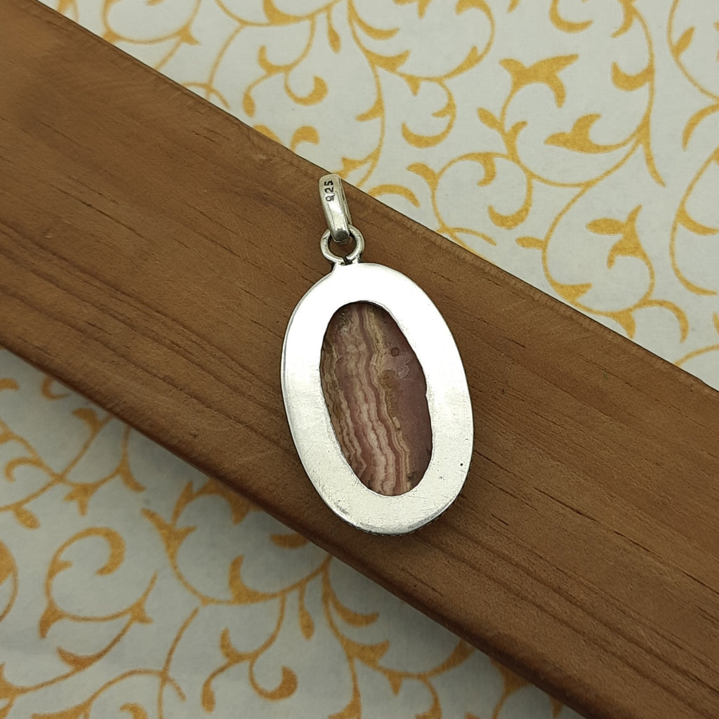 Rhodochrosite Pendant in 925 Sterling Silver – Natural Pink Gemstone Handmade Elegant Jewelry
