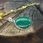 925 Silver Natural Round Malachite Cabochon Pendant