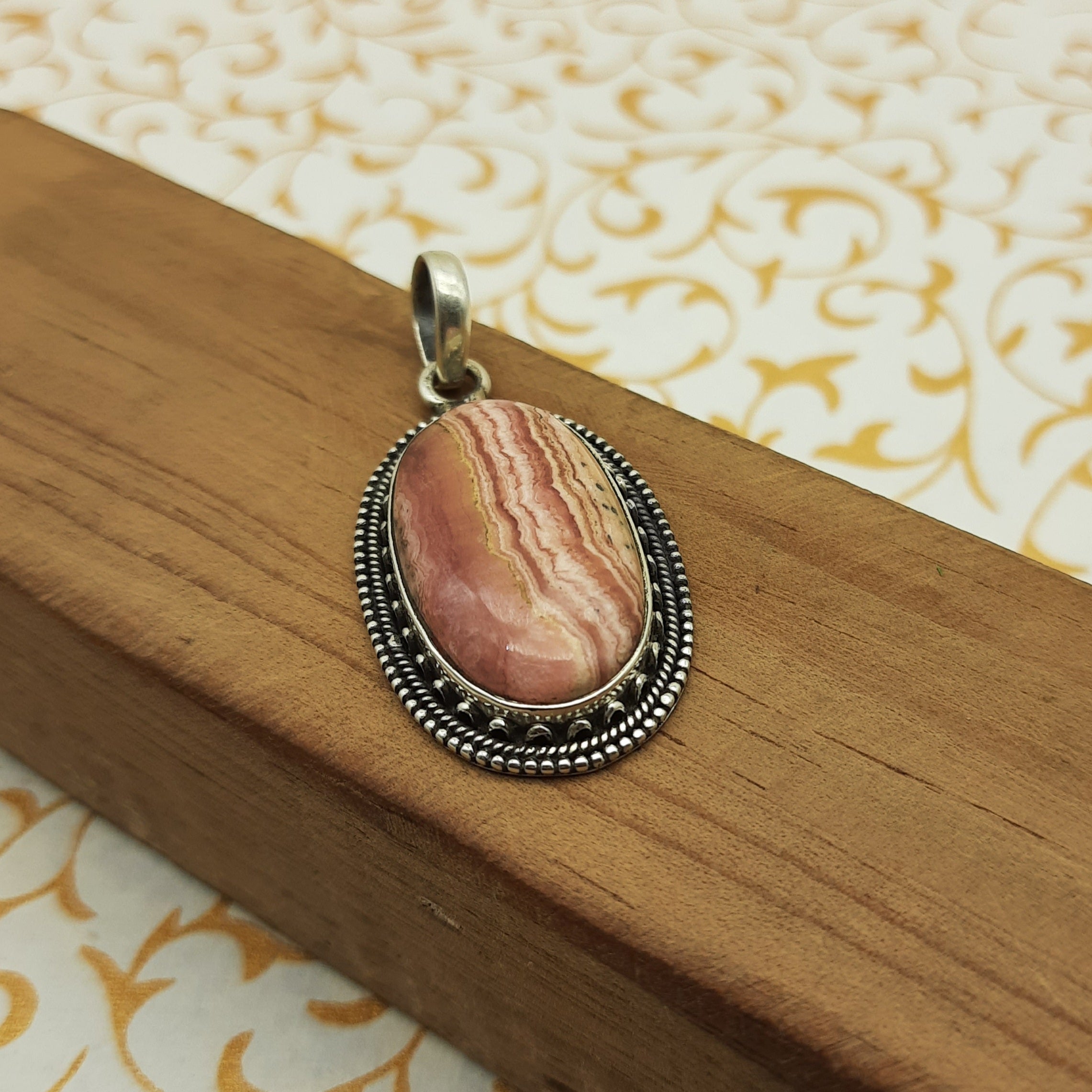 Rhodochrosite Pendant in 925 Sterling Silver – Natural Pink Gemstone Handmade Elegant Jewelry
