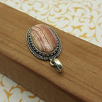 Rhodochrosite Pendant in 925 Sterling Silver – Natural Pink Gemstone Handmade Elegant Jewelry